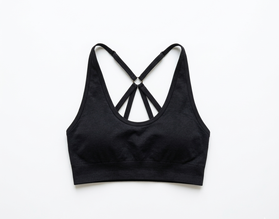 Black sports bra on a white background